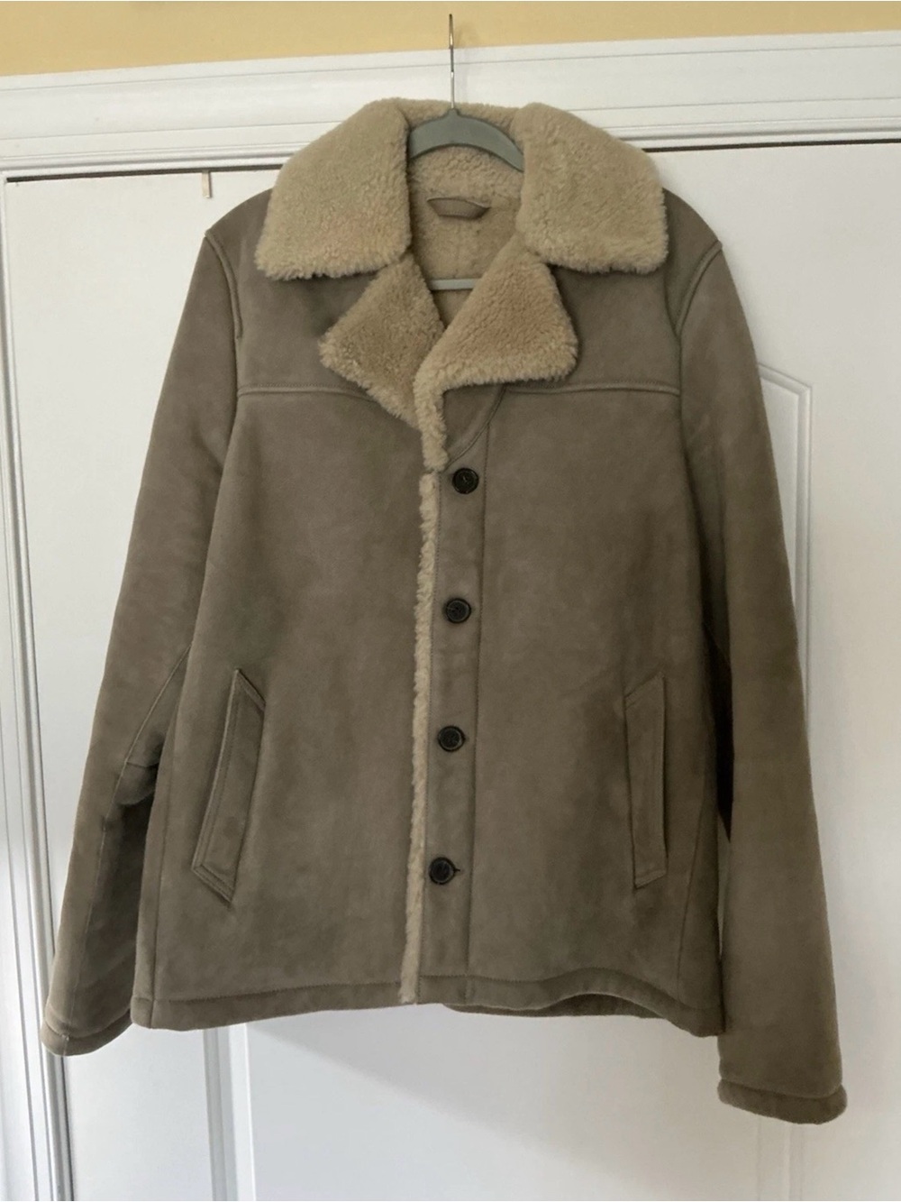 Size XXL - AllSaints Paulson Relaxed Fit Shearling Coat Taupe Sheepskin Leather